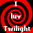 Four identical display a red and black spiral background with white text reading "I luv Twilight" in each