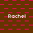 A static pixel art image with a brown background patterned by pink squares and horizontal lines, featuring repeated white text "Rachel" across the composition.