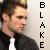 Pixelated profile icon shows a person in dark clothing with a white collar, vertical text reading 'BLAKE' on the right side.