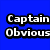 Blue background with white text reading "Captain Obvious" and a pixelated figure holding an object in dim lighting.
