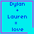 Four identical cyan squares with pink borders display 'Dylan + Lauren = love' text; two squares have additional pink symbols in bottom-right corners.