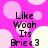 Pixelated text on a pink background with light pink and white circles; the word 'Brie' includes a '< 3' symbol.