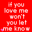 Red background with white text repeating 'if you love me won't you let me know' and pink star symbols in a pattern