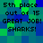 Pixelated text on a blue-green background reads '5th place out of 15 GREAT JOB! SHARKS!' in black block letters