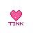 Two pink pixelated heart icons with white dots and red 'TINK' text below, side-by-side on gray background.