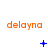 Orange 'delayna' text repeated three times per on white background with blue pixel symbols changing across three