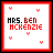 Two static square icons with red borders display 'MRS. BEN MCKENZIE' text in black and red pixelated fonts, surrounded by small pink hearts.