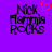 Purple background with pixelated text 'Nick Flamma Rocks' and a red heart symbol above the right side of the text.