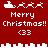 Red pixel art icon with white text and symbols showing Santa's sleigh, reindeer, 'Merry Christmas!!', '<33', and cityscape elements in two identical halves.