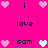 Pixel art with pink background, alternating text and heart symbols in black and white/pink colors