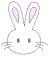 Two pixelated white rabbit heads with pink inner ears and gray whiskers on a gray background, one with square eyes, the other with closed eyes.