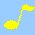 Pixelated musical notes in yellow, green, red, and blue on light blue background with diagonal purple text.