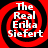 Four identical circular icons with red and black spiral backgrounds display white text reading 'The Real Erika Siefert' in a stacked layout.