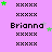 Pixelated text 'Brianna' on pink background with green and gray stars scattered across.