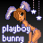 Pixel art icon of a cartoon woman with brown hair and bunny ears, wearing an orange outfit against a dark background with floating stars.