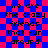Pixelated text on a red and blue checkered background with repeated phrases.