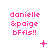Pixelated pink text reading "danielle & paige bffls!!" on white background with animated symbols changing across frames.