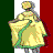 Animated sequence of a figure in yellow dress with green trim against striped background, showing multiple poses and motion.