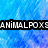 Blue and purple pixelated background with black text boxes containing white lettering reading "ANIMALPOX", "has rain", and "in her soul".