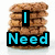 Stack of brown cookies with pixelated text overlays reading "I Need a Cookie" in cyan and black.