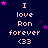 Dark blue background with repeated text "I love Ron forever <33" in light pink, surrounded by scattered purple and pink stars.
