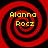 Four identical red and black spiral patterns with yellow text reading "Alanna Rocz" arranged in a on a black background