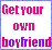 Static pixel art image with pink and purple text reading 'Get your own boyfriend' on a white background bordered by blue-purple pixels.