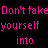 Pixelated pink text on black background with a single pixel heart symbol, forming a wordwall of phrases about not faking emotions or undoing the past.