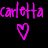 A 48x48 pixel animated buddy icon featuring the text 'carlotta' in two color variations with a pink heart symbol below, displayed as a contact sheet of two frames on a black background.