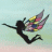A pixelated silhouette of a figure with outstretched arms and colorful wings against a light gradient background, next to green text on dark green.