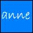A four- with blue backgrounds in three and a penguin image in the bottom-right, displaying text 'anne loves happy feet' across the top-left, top-right, and bottom-left sections
