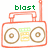 Pixelated red boombox with two speakers, green and yellow details, and a green text label above it.