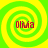 Four identical spiral patterns with green and yellow concentric rings, each containing red text reading 'Olivia' in a pixelated font.