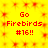 Yellow background with red pixelated text reading "Go Firebirds #16!!" repeated in two , surrounded by small red starburst patterns