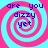 A static image with four identical spiral patterns in pink and cyan, each containing the text 'are you dizzy yet' in blue pixelated font.