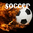 A soccer ball engulfed in orange flames with text above it, displayed across three showing sequential changes