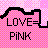 Pixelated icon with pink checkered background, black outline of a heart shape, and text reading LOVE=PINK in blocky font.