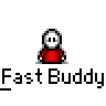 Animated contact sheet of a pixel art character in red outfit performing motion sequence with blue speed lines and text repetition.