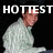 Pixelated image of a person in a light-colored sweater with text overlays reading "HOTTEST GUY EVER!!!!" across three