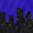 Pixelated cityscape with blue sky and black buildings, repeated text 'IN THE CITY' in yellow below each skyline segment.