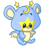 Blue cartoon mouse with yellow star on chest, crescent moon above head, and small stars floating near ears in various poses.