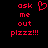 Red pixelated text on black background reads 'ask me out plzzz!!!' with a heart symbol replacing the 'o' in 'out'.