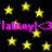 Black background with yellow stars and repeated pink text 'flamey! <3' across two horizontal bands.