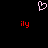 A static pixel art image with a black background, featuring a pink heart outline at the top center and two red 'ily' text elements below it.