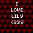 Pixelated icon with red heart pattern background and white text "I LOVE LILY <333" in two identical vertical