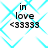 Four identical display 'in love <33333' text over a light blue diamond background with no visible animation changes