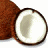 A split-screen image with a halved coconut on the left and green text reading 'Original Icons .com' on the right against a dark background.