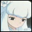 A 48x48 pixel buddy icon featuring a split design with an anime-style character on the left and text elements on the right against a black background.