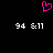A static pixel art image with a pink heart symbol above two identical white text strings on black background.