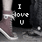 Pixelated image showing a person's lower legs and feet in brown boots with white laces against a dark background, with white text reading "I love U" overlaid.